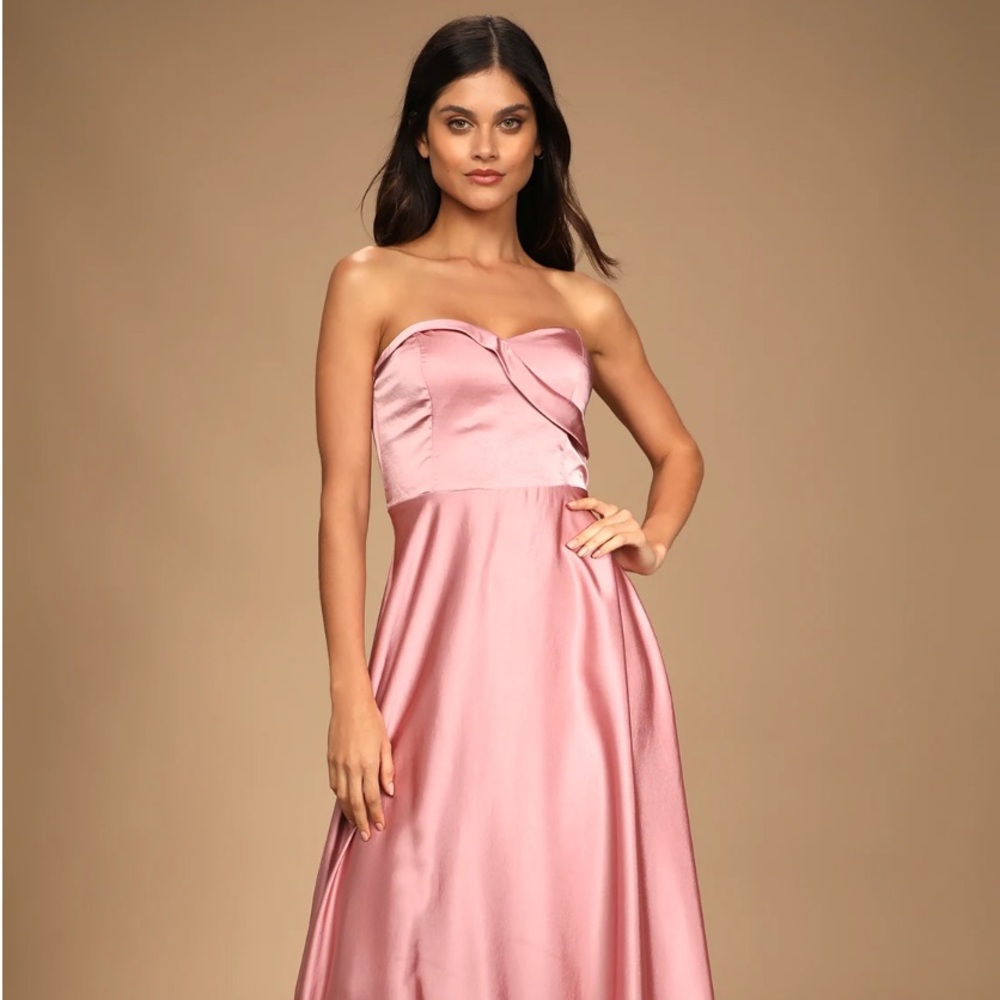Lulus Real Romantic Light Rose Satin Strapless Maxi Dress